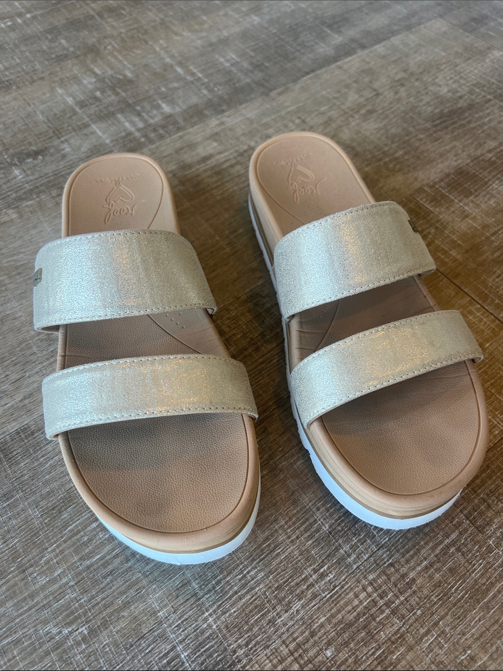 Reef Banded Horizon Hi Open Toe Slide Sandal in Champagne size 11 - Picture 2 of 10